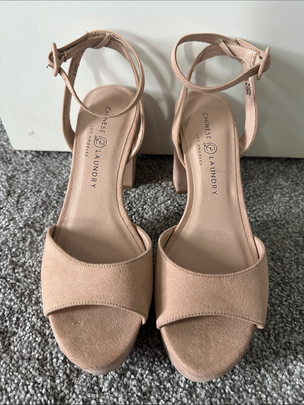 Chinese Laundry Blush Tan Suede Ankle-Strap Block Heels